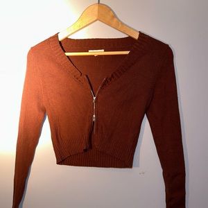 Brown ribbed double zipper long sleeve sweater. Size small from pacsun LA hearts